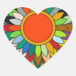 colourful flower mandala yaei design heart sticker