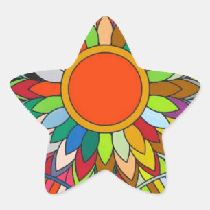 colourful flower mandala yaei design star sticker
