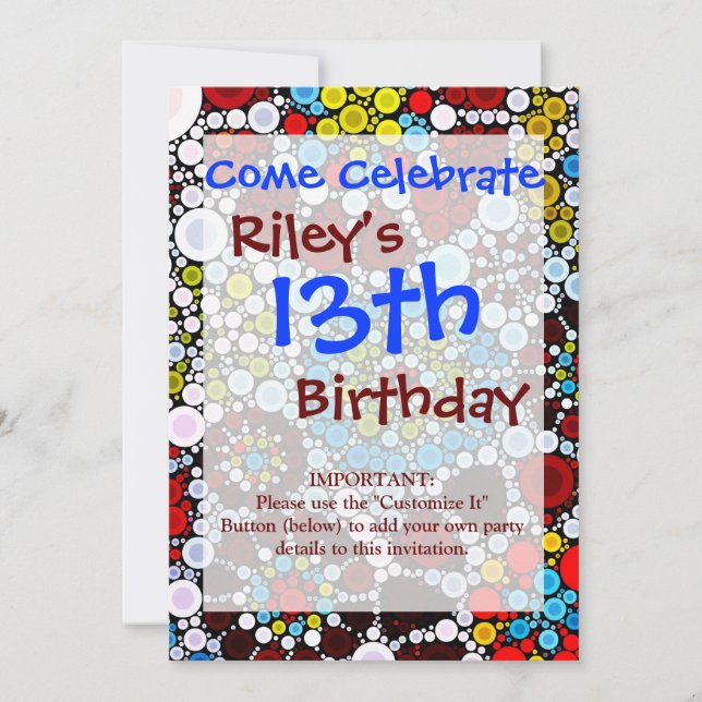 Colourful Flower Mosaic Circles Bubbles Design Invitation (Front)