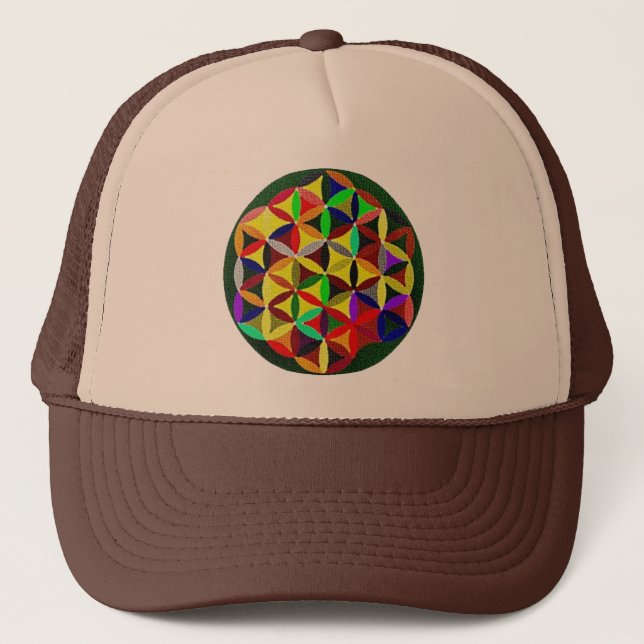Colourful Flower Of Life Design Trucker Hat (Front)