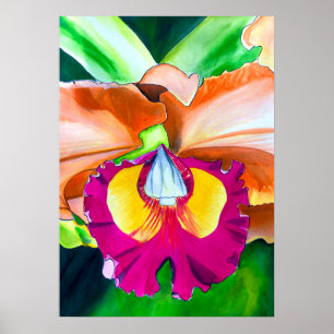 Colourful flower orchid watercolor art poster