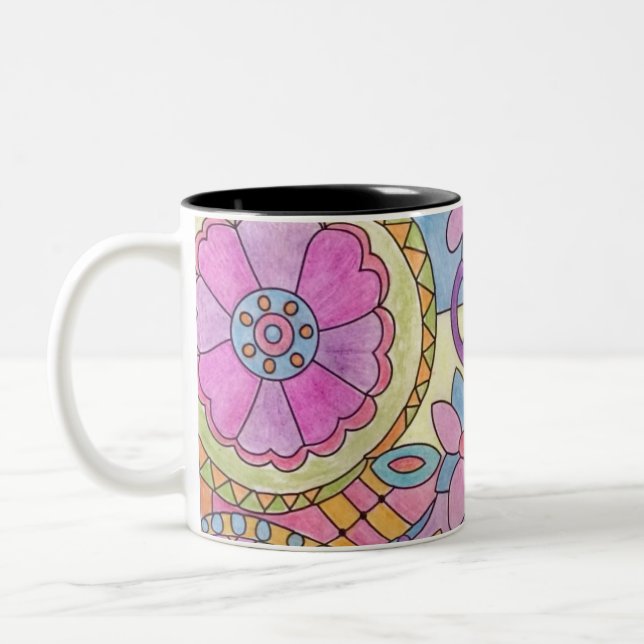 Colourful Flower Pattern Coffee Mug (Left)