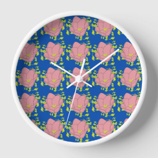 Colourful Flower Pattern on Blue Background Clock