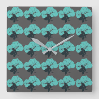 Colourful Flower Pattern on Grey Background Square Wall Clock