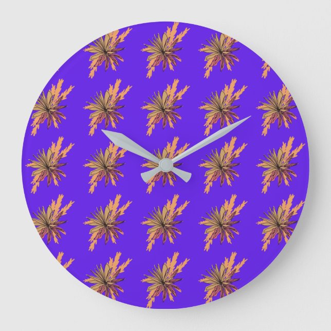 Colourful Flower Pattern on Purple Background Large Clock (Front)