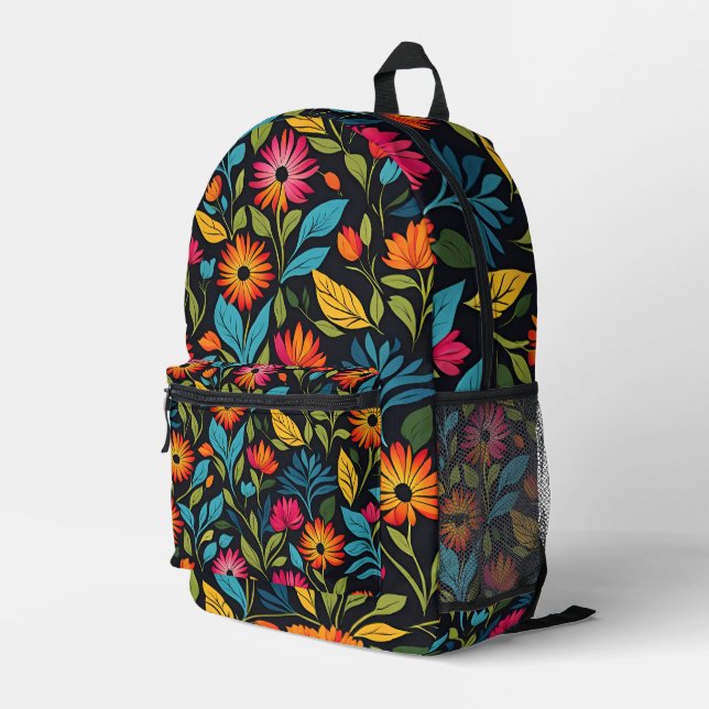 Colourful Flower Pattern Printed Backpack (Back Corner Right)