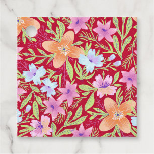 Colourful flower pattern, raspberry pink, favour tags