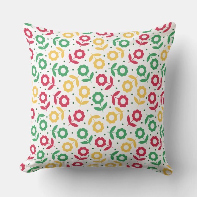 Colourful Flower Pattern Retro Floral Spring Throw Pillow (Front)