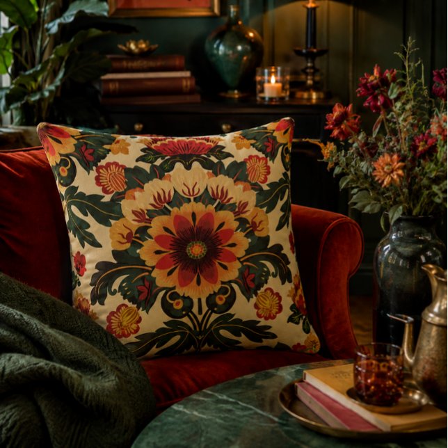 Colourful Flower Pattern Throw Pillow (Bring warmth, character and timeless floral elegance home.)