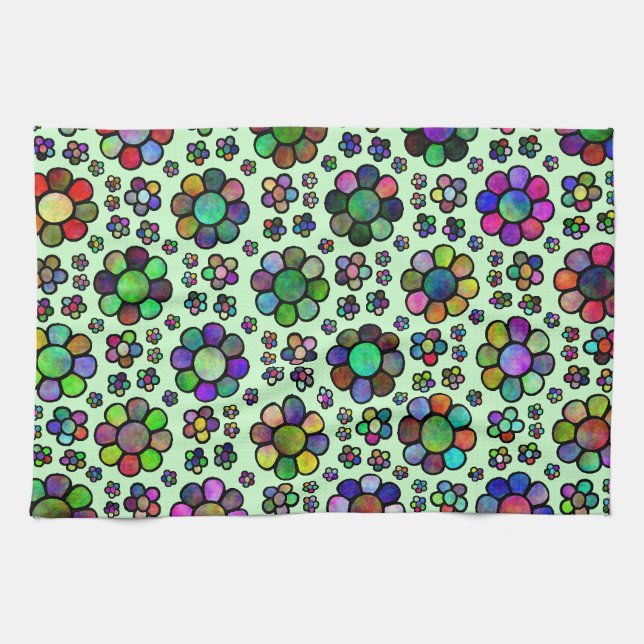Colourful Flower Pattern Tie Dye Kitchen Towel (Horizontal)