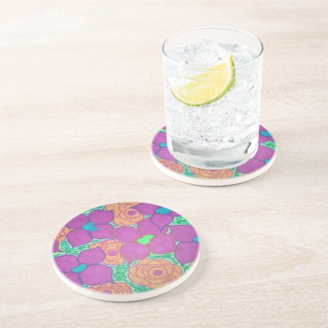 Colourful Flower Pattern Tropical Art Coaster (Side)