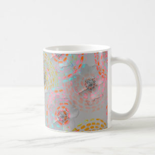 Colourful flower pattern with dotted graphic lines coffee mug