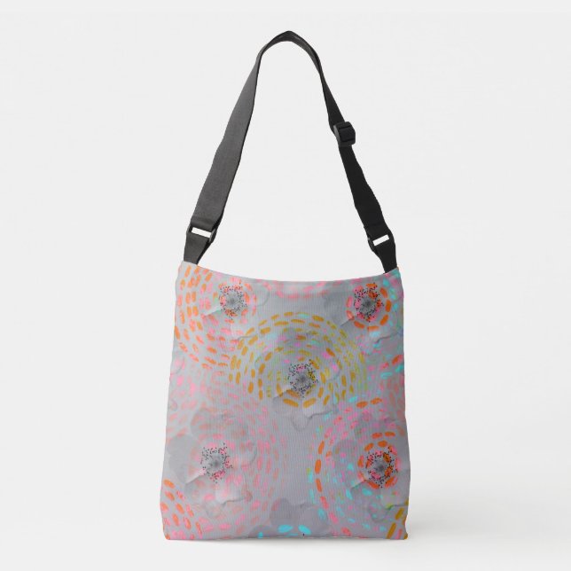 Colourful flower pattern with dotted graphic lines crossbody bag (Front)