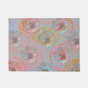 Colourful flower pattern with dotted graphic lines doormat
