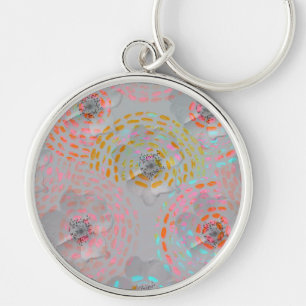 Colourful flower pattern with dotted graphic lines keychain