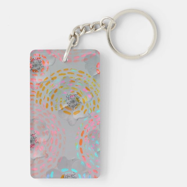 Colourful flower pattern with dotted graphic lines keychain (Back)
