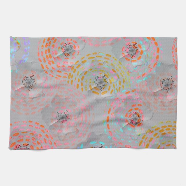 Colourful flower pattern with dotted graphic lines kitchen towel (Horizontal)