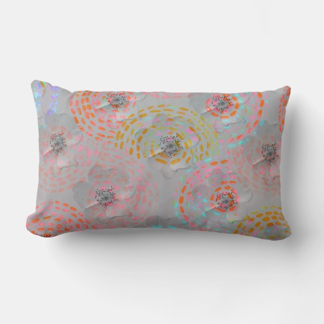 Colourful flower pattern with dotted graphic lines lumbar pillow (Front)