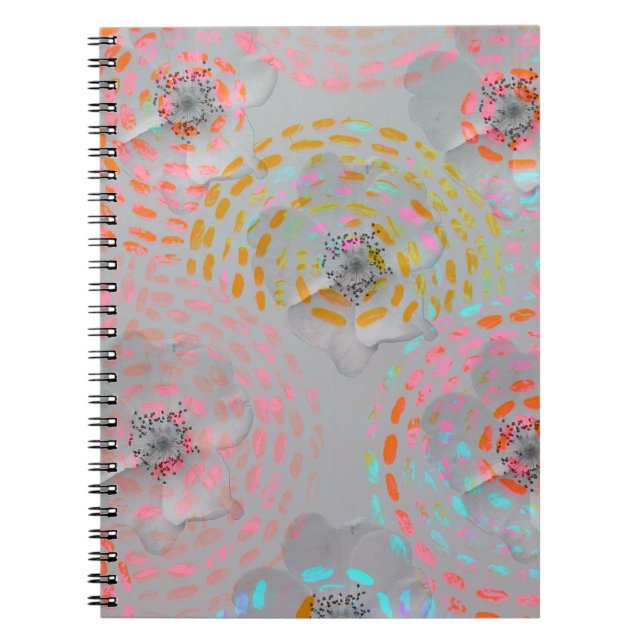 Colourful flower pattern with dotted graphic lines notebook (Front)