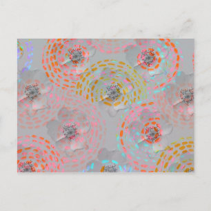 Colourful flower pattern with dotted graphic lines postcard