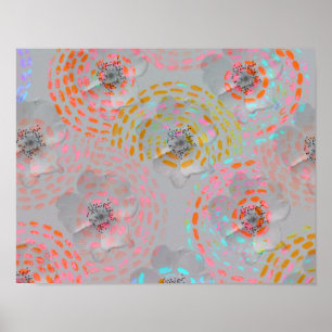 Colourful flower pattern with dotted graphic lines poster