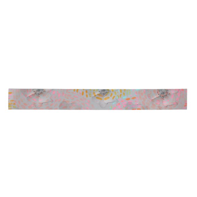 Colourful flower pattern with dotted graphic lines satin ribbon (Front)