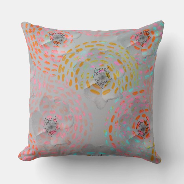 Colourful flower pattern with dotted graphic lines throw pillow (Front)