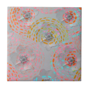 Colourful flower pattern with dotted graphic lines tile