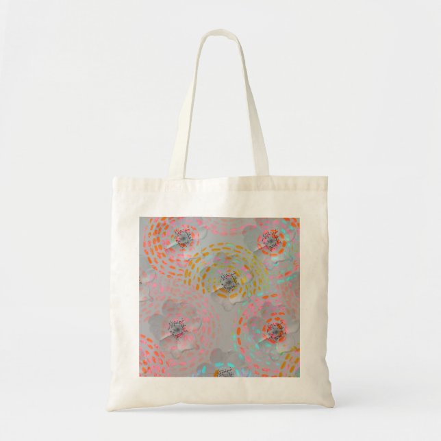 Colourful flower pattern with dotted graphic lines tote bag (Front)