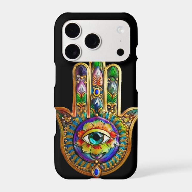 Colourful Flower Petals Turquoise Third Eye Hamsa (Back)