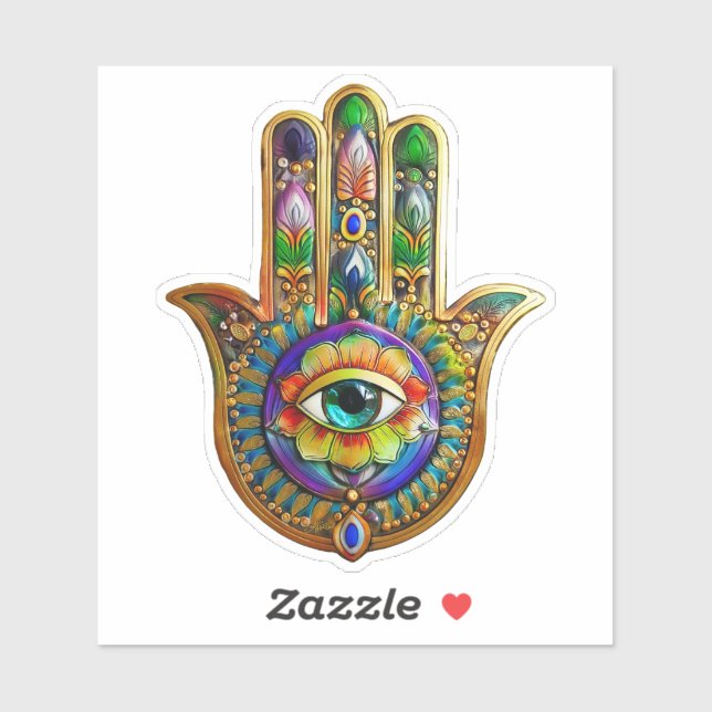 Colourful Flower Petals Turquoise Third Eye Hamsa (Sheet)