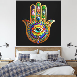 Colourful Flower Petals Turquoise Third Eye Hamsa Canvas Print