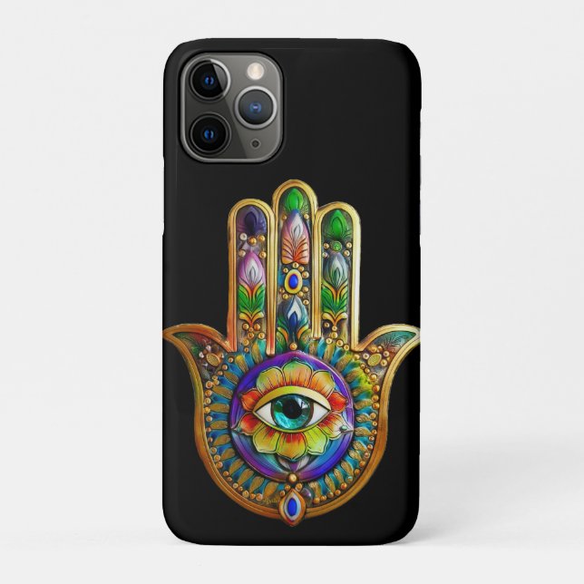 Colourful Flower Petals Turquoise Third Eye Hamsa Case-Mate iPhone Case (Back)