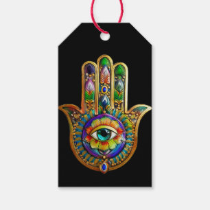 Colourful Flower Petals Turquoise Third Eye Hamsa Gift Tags