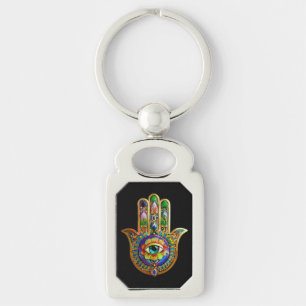 Colourful Flower Petals Turquoise Third Eye Hamsa Keychain