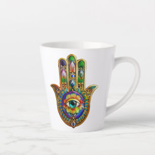 Colourful Flower Petals Turquoise Third Eye Hamsa Latte Mug