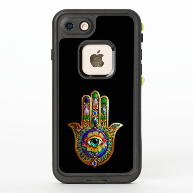 Colourful Flower Petals Turquoise Third Eye Hamsa LifeProof iPhone Case (Back)