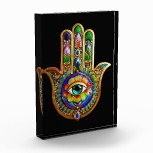 Colourful Flower Petals Turquoise Third Eye Hamsa Photo Block
