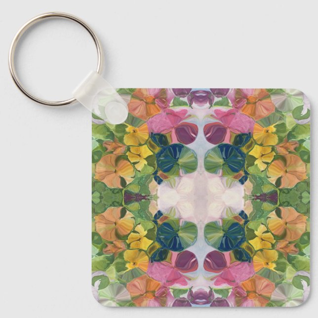 Colourful Flower Petals Watercolor Pattern Paintin Keychain (Front)