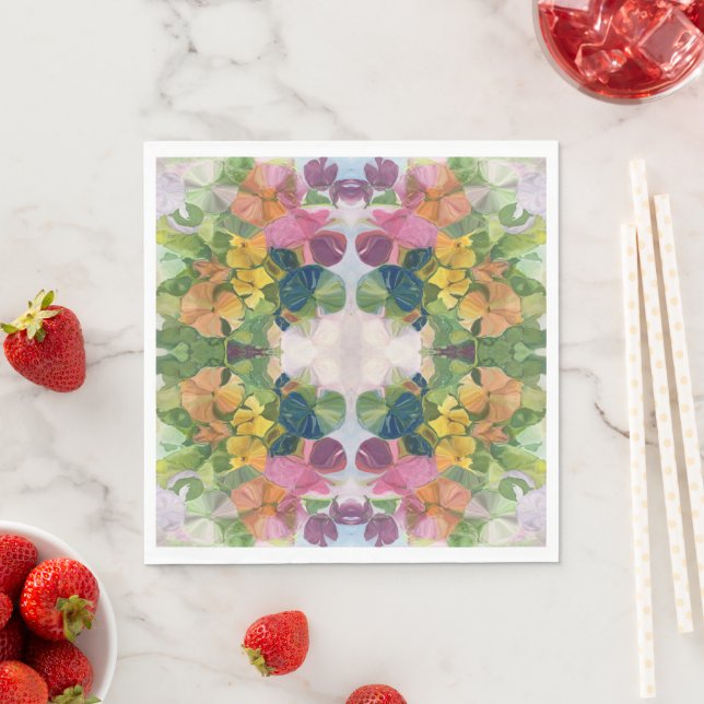 Colourful Flower Petals Watercolor Pattern Paintin Napkin (Insitu)