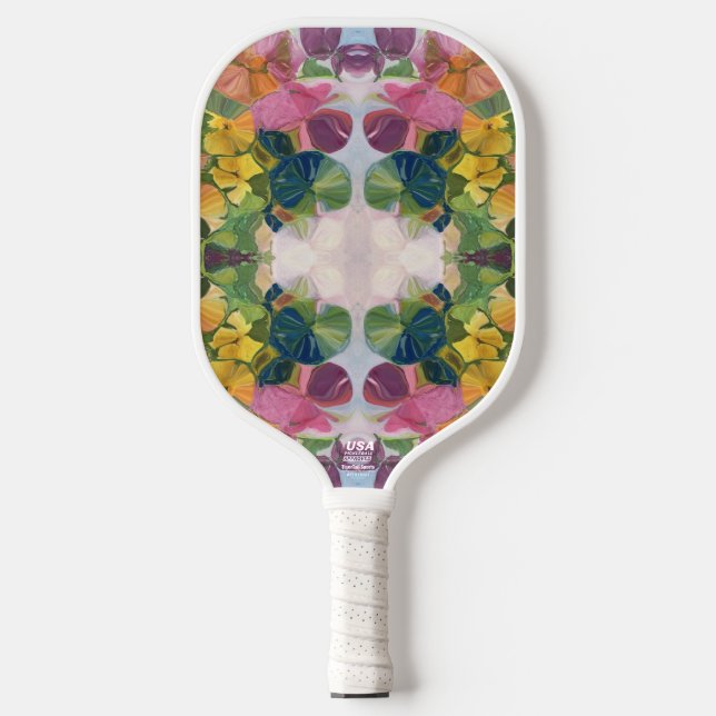Colourful Flower Petals Watercolor Pattern Paintin Pickleball Paddle (Front)