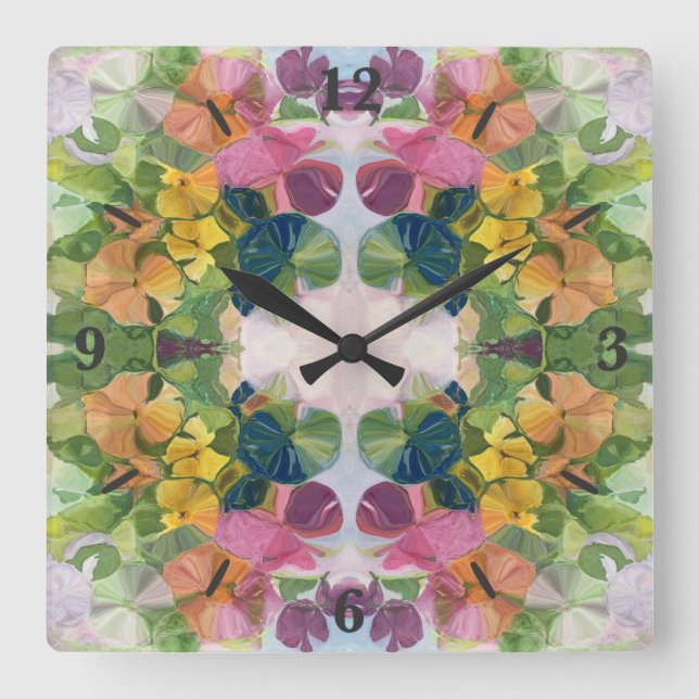 Colourful Flower Petals Watercolor Pattern Paintin Square Wall Clock (Front)