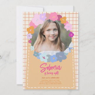 Colourful Flower Photo Birthday Girl Invitation