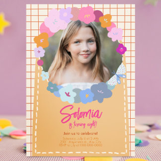 Colourful Flower Photo Birthday Girl Invitation
