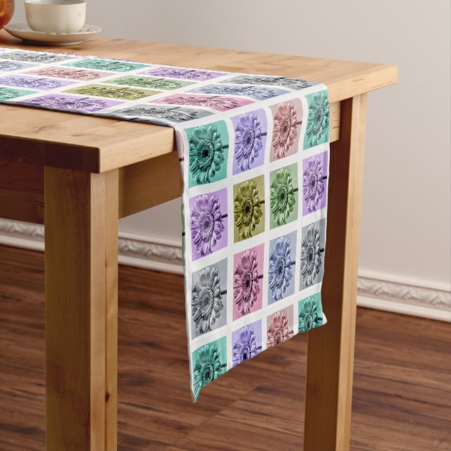Colourful Flower Pop Art Pattern Short Table Runner (In Situ)