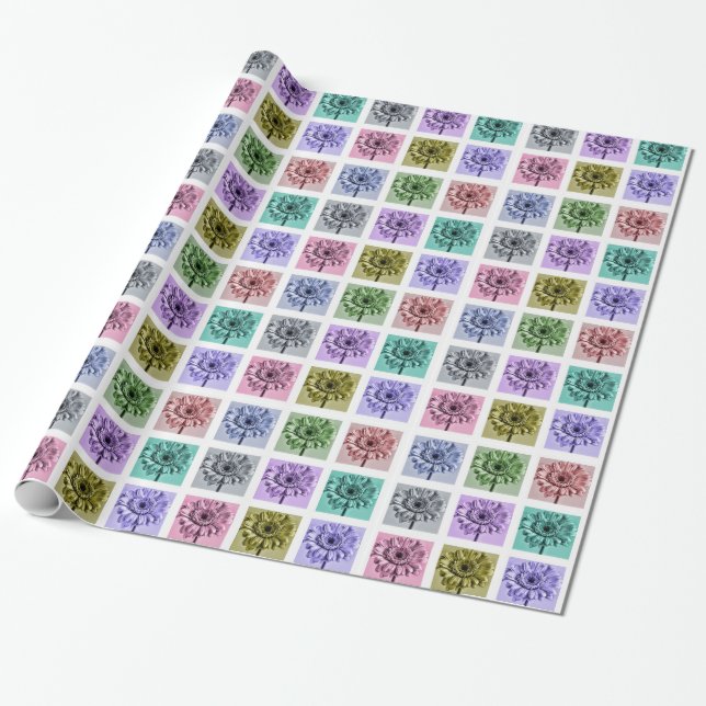 Colourful Flower Pop Art Pattern Wrapping Paper (Unrolled)