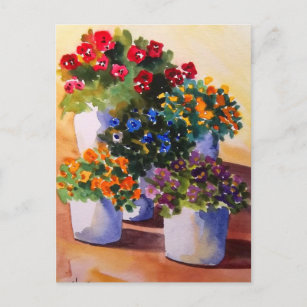 Colourful Flower Pots Postcard