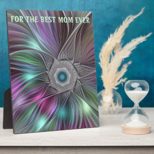 Colourful Flower Power Abstract Fractal Best Mom Plaque