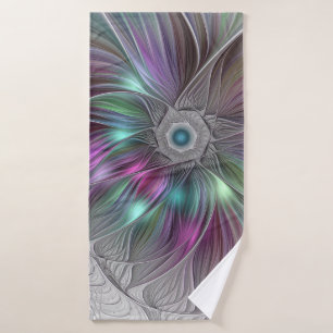 Colourful Flower Power Abstract Modern Fractal Art Bath Towel