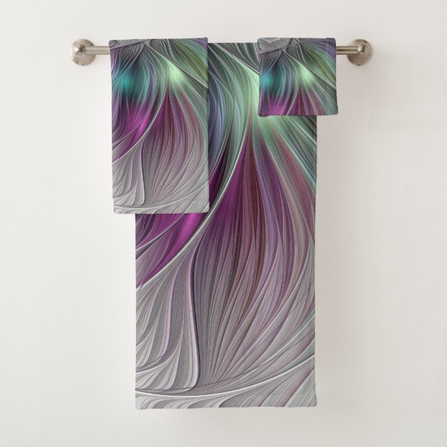 Colourful Flower Power Abstract Modern Fractal Art Bath Towel Set (Insitu)